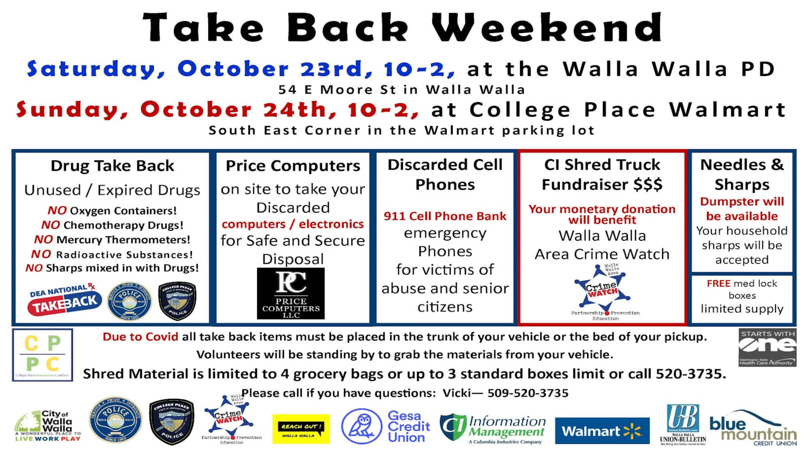 An infographic with details about the October 2021 Take Back Weekend events