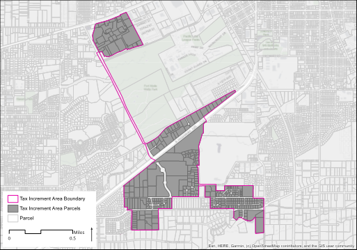 A map showing the boundary of and parcels within the proposed Tax Increment Area